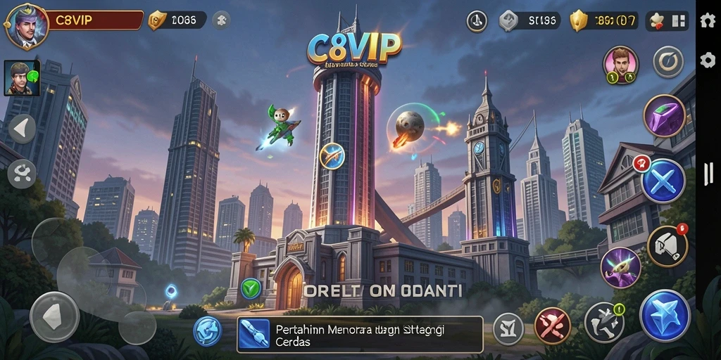 Tangkapan layar utama <strong>C8VIP</strong> menampilkan pertempuran seru melawan gelombang musuh.