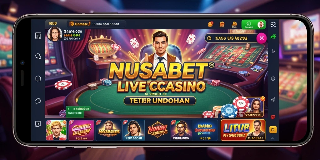 Screenshot gameplay NUSABET menampilkan dealer live dan suasana kasino yang realistis.