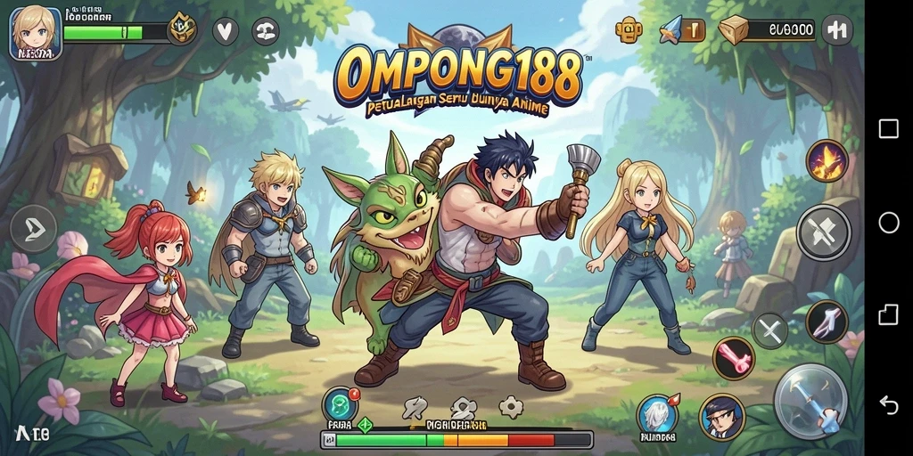 Tampilan gameplay menawan dari OMPONG188 yang penuh karakter anime.