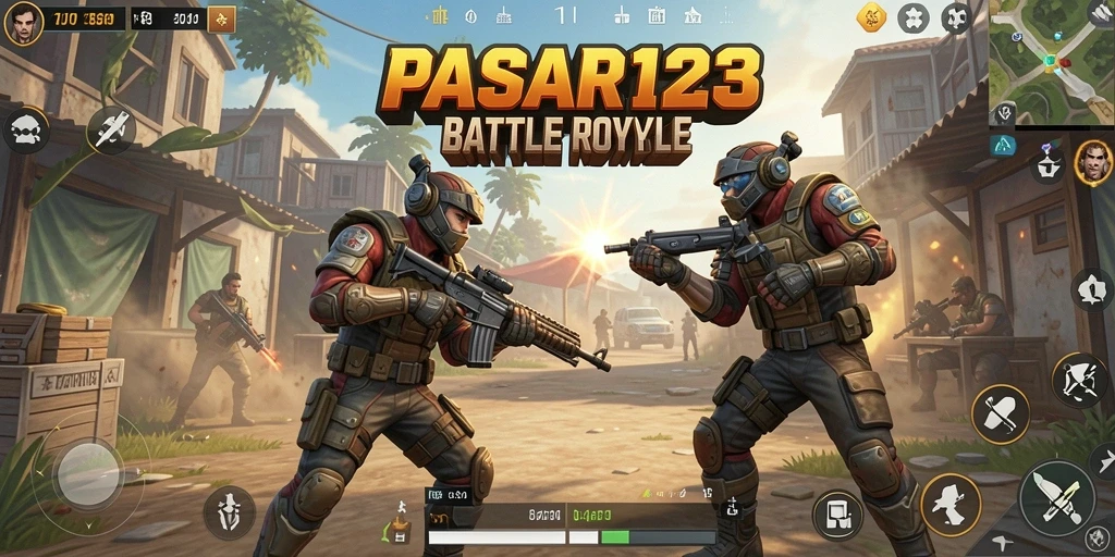 Screenshot utama menunjukkan serunya gameplay Battle Royale yang mendebarkan.