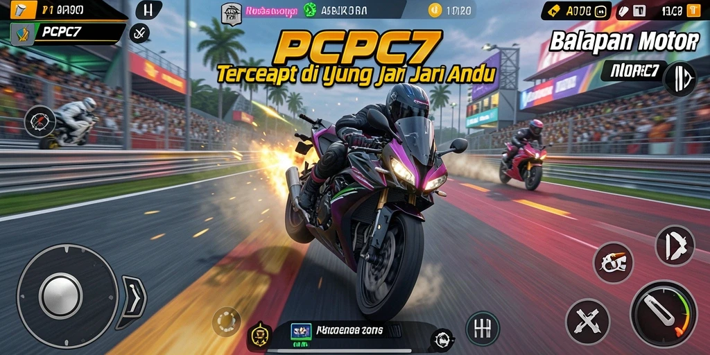 Tampilan gameplay balapan motor yang mendebarkan di PCPC7.