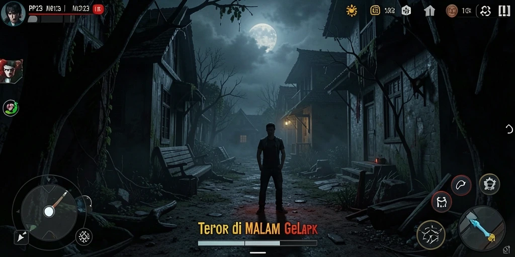 Tampilan gameplay menegangkan PP123 di malam gelap.