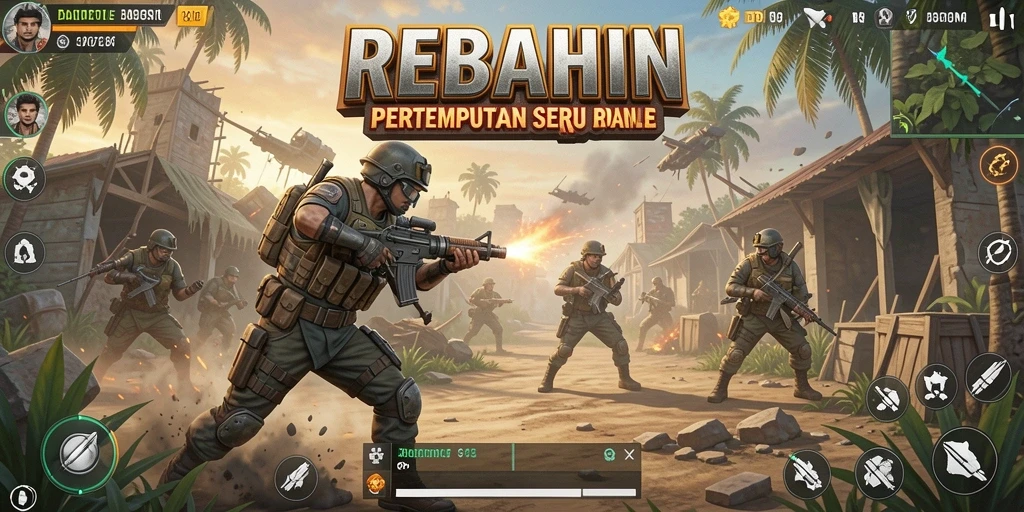 Tampilan gameplay seru dalam REBAHIN saat bertempur di Battle Royale.