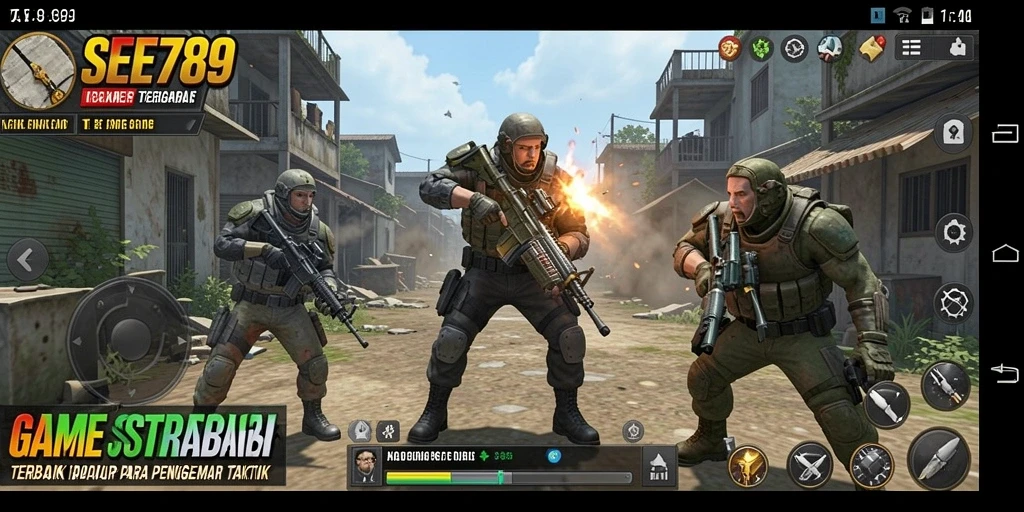Screenshot gameplay SEE789 menunjukkan aksi pertempuran strategi yang intens.