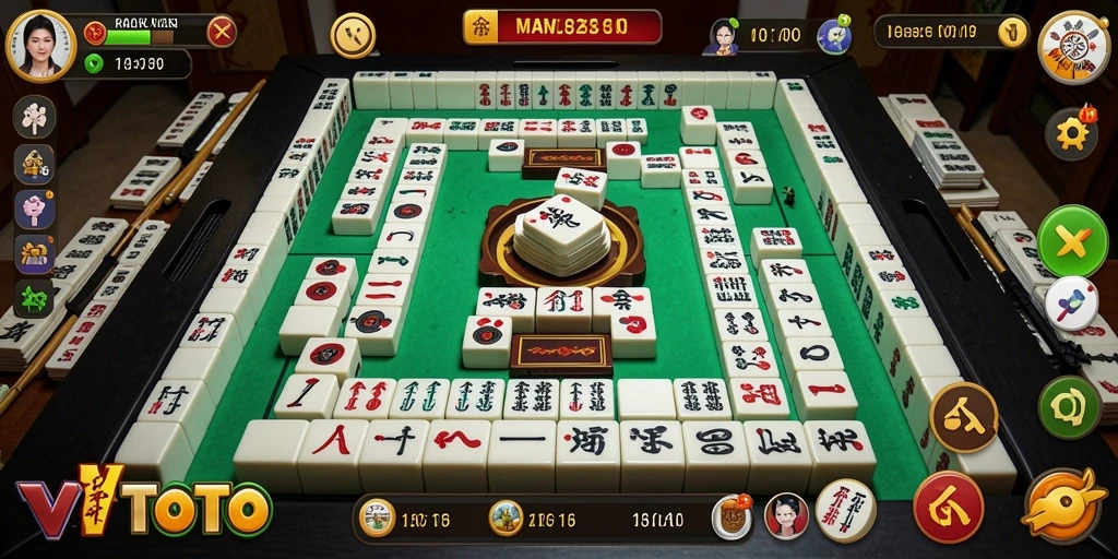 Tampilan gameplay TVTOTO yang menarik dengan ubin Mahjong yang berwarna-warni.