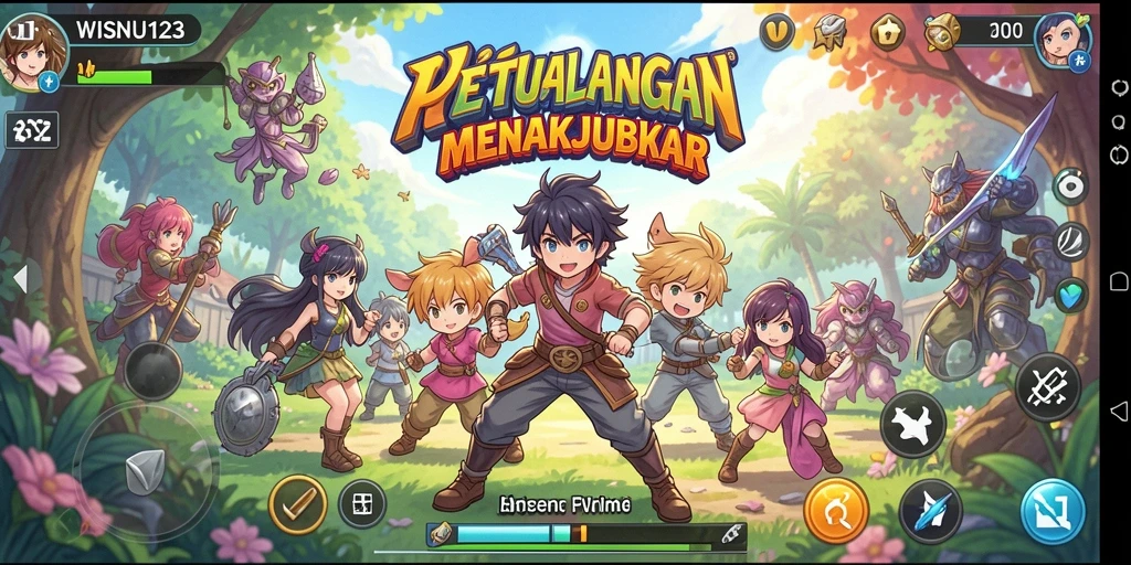 Gameplay WISNU123 menampilkan aksi karakter Anime yang mendebarkan.